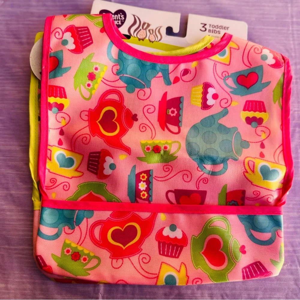 3 Colorful Toddler Bibs Water Resistant Crumb Catcher